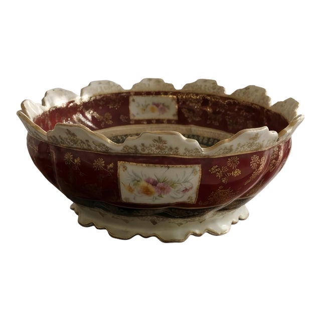 Antique Bavarian Royal Vienna Style Burgundy & Gold "Three Graces" Porcelain Bowl For Sale