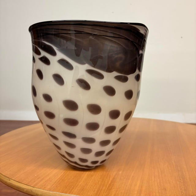 White and Black Brian Heritage Signed Handblown Art Glass Vessel, 2001 For Sale - Image 4 of 12