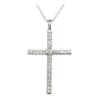Natural Diamond Cross Pendant 17" Chain 14k White Gold 0.41 TCW Certified For Sale