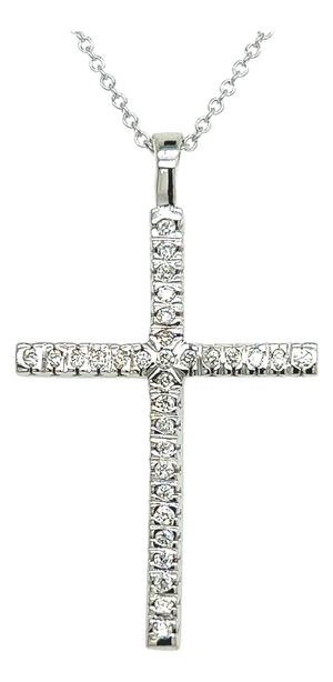 Natural Diamond Cross Pendant 17" Chain 14k White Gold 0.41 TCW Certified