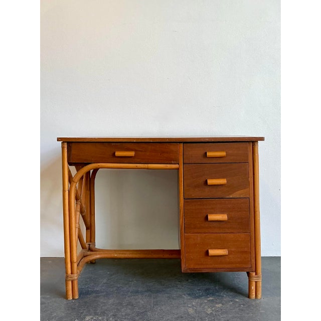 Chinese Vintage Chinese Chippendale Bamboo Writing Desk For Sale - Image 3 of 12