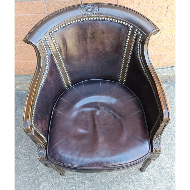 Mid Century Empire Leather Upholstered and Nailhead Studded Mahogany Arm Chair For Sale In Washington DC - Image 6 of 11