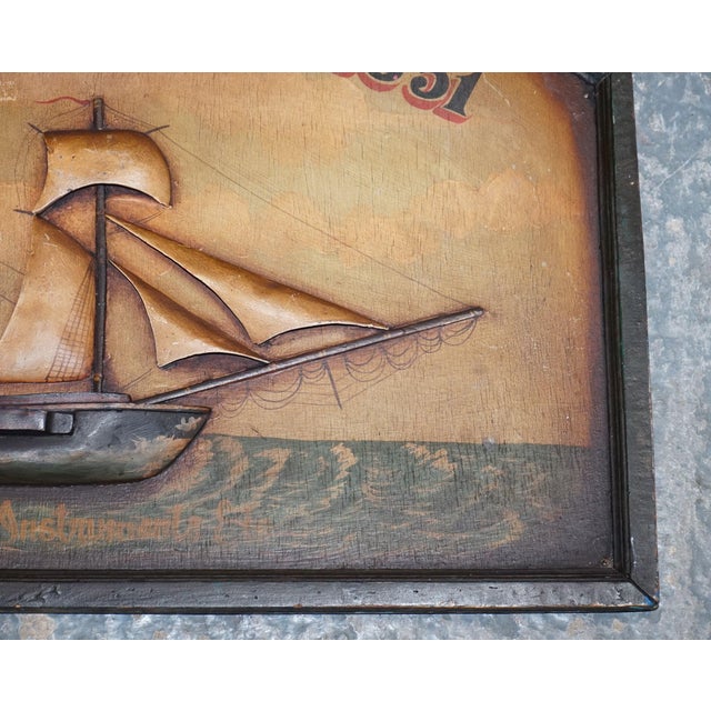 Hand Painted Est Ships Stores 1851 Pub Sign in Wood, 1960s For Sale - Image 3 of 11