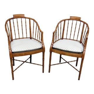 Vintage Mid Century Baker Faux Bamboo Club Chairs- A Pair For Sale