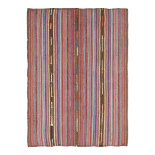 Vintage Turkish Hand-Knotted Wool Cotton Red Kilim Area Rug For Sale