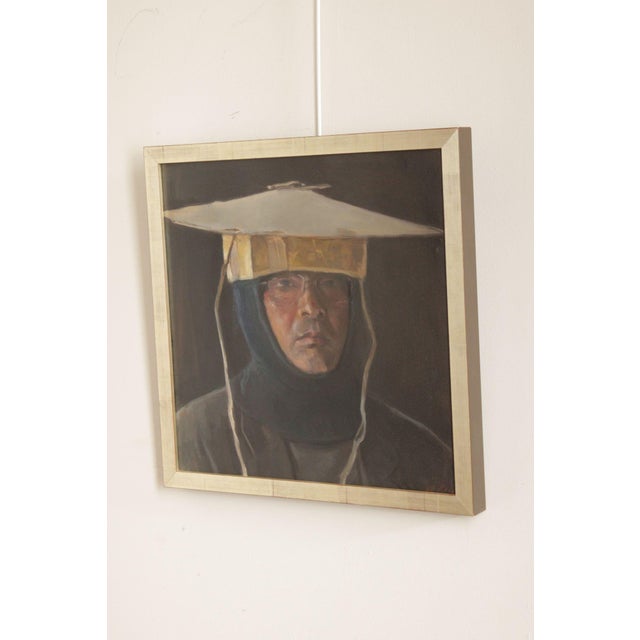 Contemporary Qimin Liu Contemporary Oil Painting Portrait, 'Man with Odd Hat' For Sale - Image 3 of 12