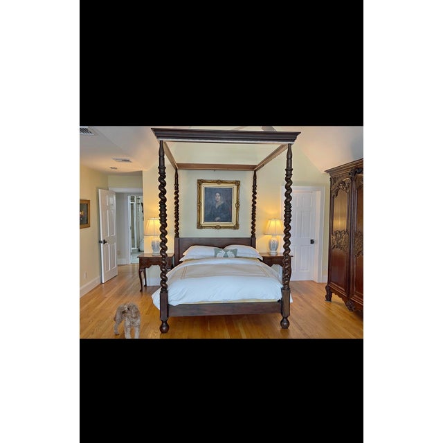 Traditional Baker 4 Poster Canopy Bed Frame Headboard in Barley Twist Design For Sale - Image 3 of 7