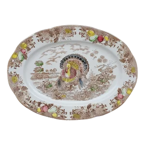 Vintage 1950's Japan Transferware Oval 16" Fruit Turkey Platter Thanksgiving Transferware