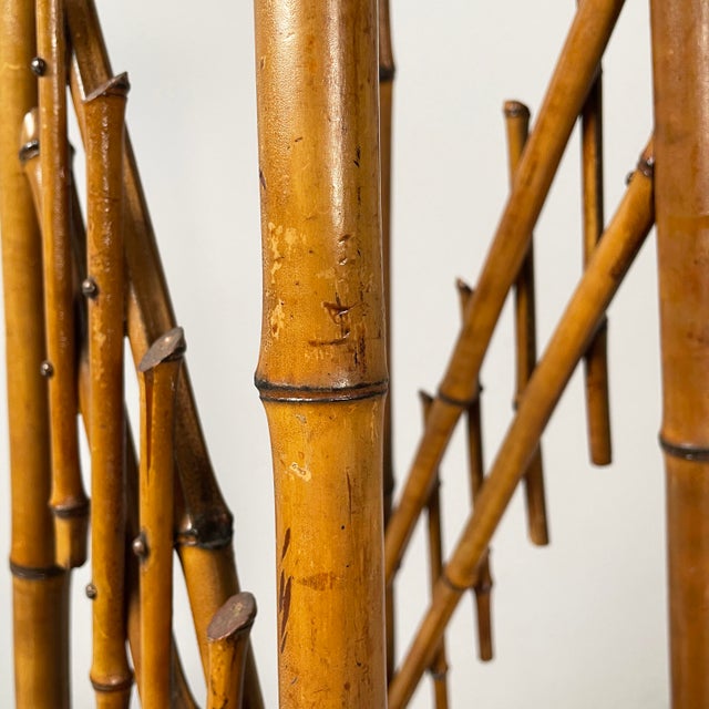 Italian Art Nouveau Style Pedestal in Brown Leather and Bamboo, 1930s For Sale - Image 16 of 18