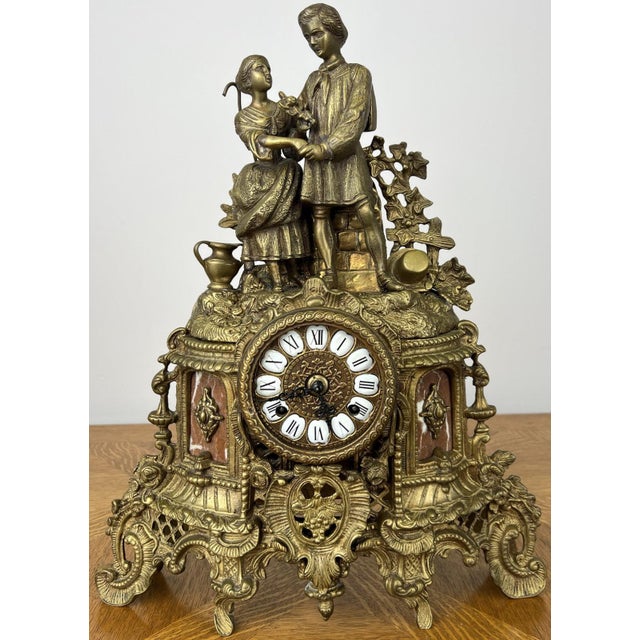Vintage Brass Figurine Mantel Clock For Sale - Image 18 of 18