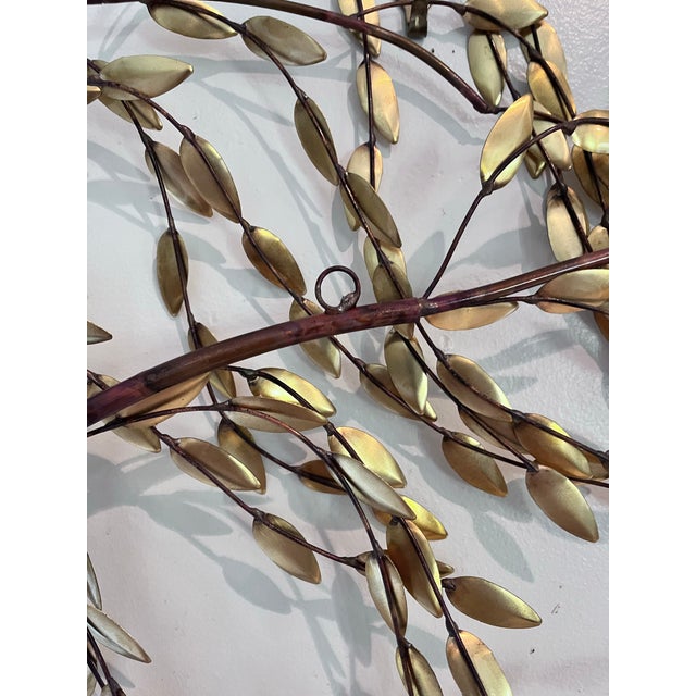 Vintage Mid-Century Modern Brass & Copper Weeping Willow Wall Sculpture in the Style of Curtis Jeré For Sale - Image 9 of 10