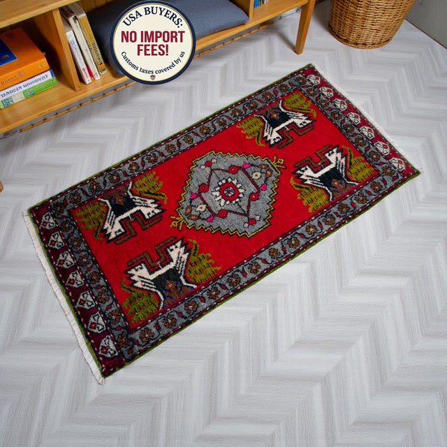 Textile 1970s Hand Knotted Turkish Small Rug Decorative Mat for Bathroom - Kitchen and Entryway - 20x40 Inches For Sale - Image 7 of 14