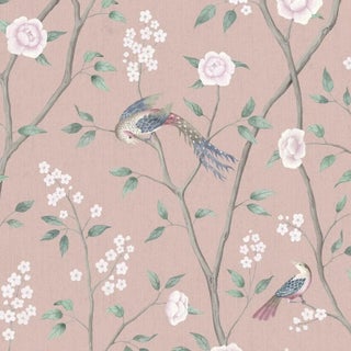 Sample - Borastapeter Paradise Birds Wallpaper in Blush Shimmer For Sale