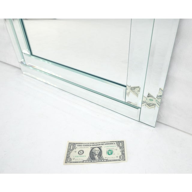 Silver Bevelled Mirror 24x36 Frame Studio Made c1970s Wall Mirror MINT For Sale - Image 8 of 8