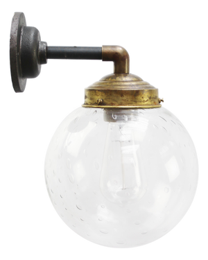 Vintage Clear Bubble Glass Wall Light with Brass and Cast Iron