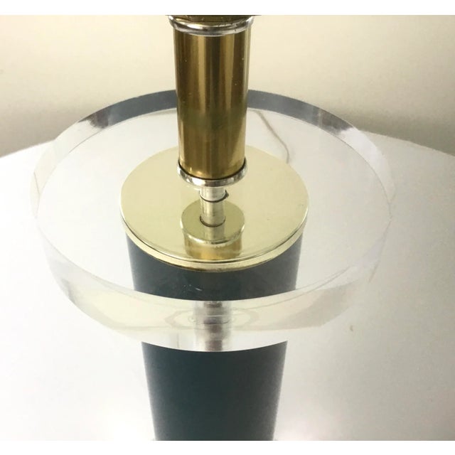 Symbolic Art Deco /modern/contemporary -lucite and brass table by Bauer-lucite with brass and steel fittings and socket-...