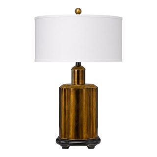 Large Vintage Brass Chinoiserie Lamp With Linen Drum Shade For Sale