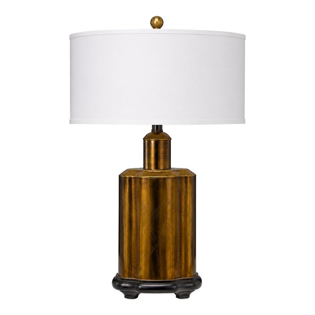 Large Vintage Brass Chinoiserie Lamp With Linen Drum Shade For Sale