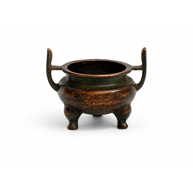Metal Set of 4 Bronze Antique Mini Incense Burner Chinese Censer For Sale - Image 7 of 18