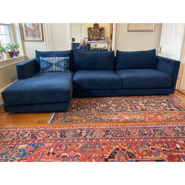 Custom West Elm Midnight blue velvet sectional. Almost new. Used very lightly for 1 year. Perfect condition , no stains or...