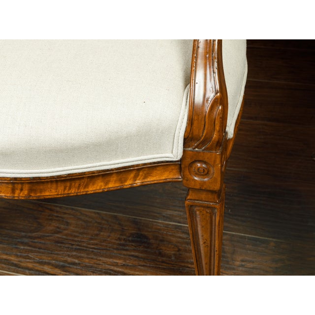 Brown Pair of Italian 1860s Walnut Armchairs with Tapered Legs and New Upholstery For Sale - Image 8 of 9