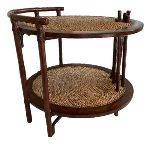 1980s Palecek Two -Tier Bamboo and Rush Side Table
