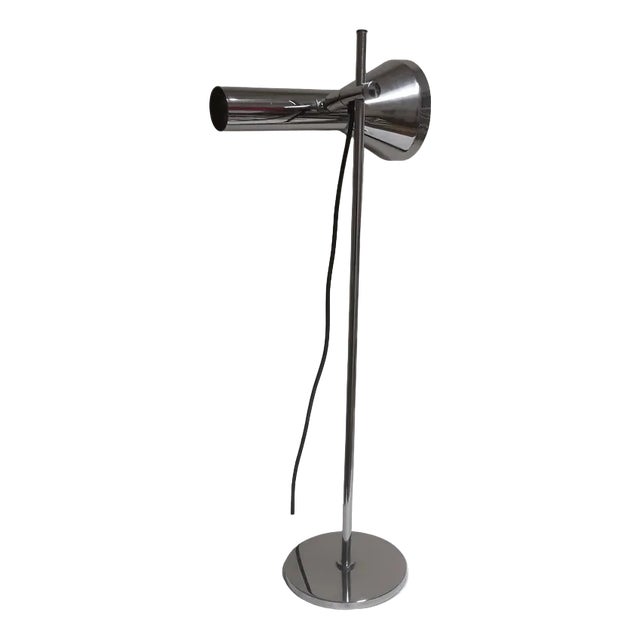 Vintage German Adjustable Table Lamp with Chrome-Plated Metal Frame and Reflector from Hustadt-Leuchten, 1970s For Sale