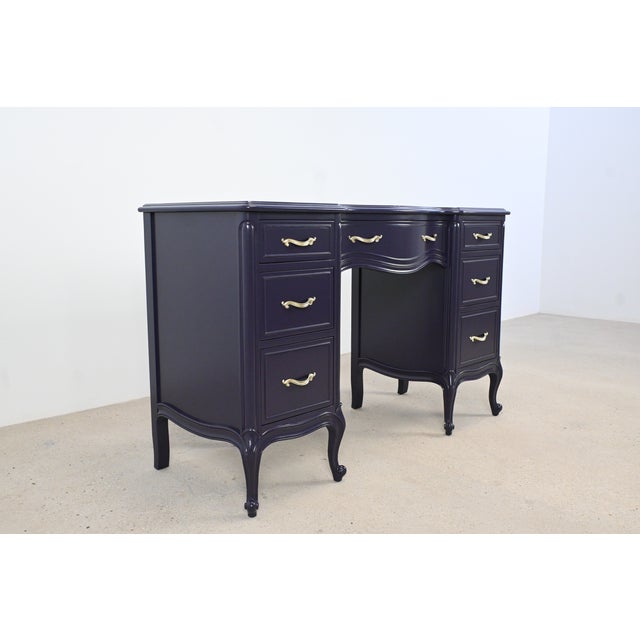 French Drexel French Louis XV Dark Plum Desk With Cabriole Legs | Newly Refinished For Sale - Image 3 of 15