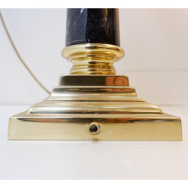 Brass Table Lamps with Black Marble Column, Set of 2 For Sale - Image 6 of 11
