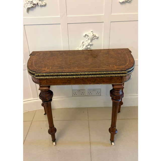 Antique Victorian Burr Walnut Card Console Table with Ormolu Mounts and Inlay, 1850 For Sale - Image 17 of 17