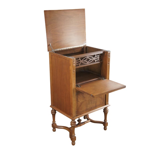 Victorian Antique Late Victorian Walnut Burl Music Console Phonograph Cabinet Record Stand For Sale - Image 3 of 14