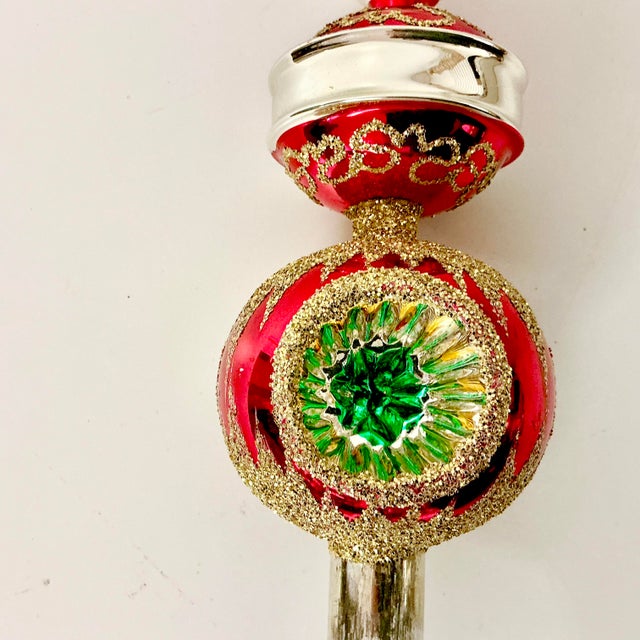 Glass Antique German Art Deco Hollywood Regency Blown Mercury Glass Christmas Tree Topper With Indented Stars For Sale - Image 7 of 12