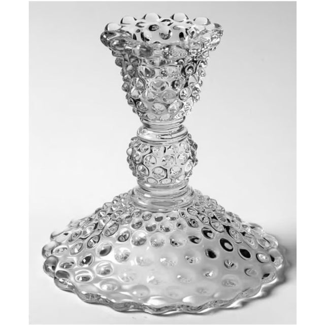 Transparent Pair of Duncan & Miller Hobnail Pressed Glass Candle Stick Holders For Sale - Image 8 of 8