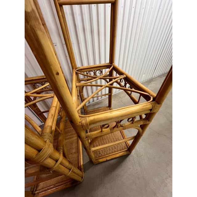 Vintage Bamboo Rattan Etageres With Glass Shelves - A Pair For Sale - Image 4 of 12