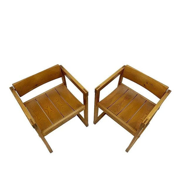 Pine dining arm chairs by Edvin Helseth for Stange Bruk, Norway 1960s Set of pine chairs from the “Trybo” series, model...