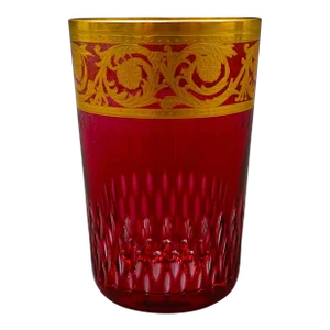 Mid 20th Century Saint St Louis Crystal France Thistle Red & Gold Encrusted Tea Tumbler Glass