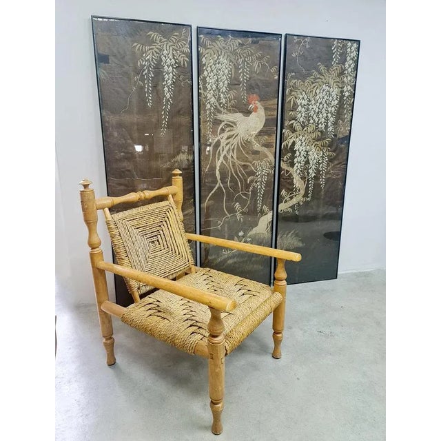 Textile Japanese Showa Period Chinoiserie Embroidered Silk Wall Art, 1950s For Sale - Image 7 of 7