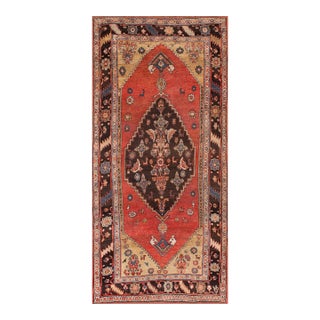 1880s Red Medallion Antique Persian Bijar Rug 3'8" X 7'8" Handknotted Wool Carpet For Sale