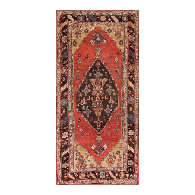 1880s Red Medallion Antique Persian Bijar Rug 3'8" X 7'8" Handknotted Wool Carpet For Sale