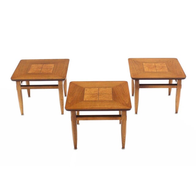 Brown Set 3 Three American Burl Walnut Square End Side Occasional Tables Stands MINT! For Sale - Image 8 of 10