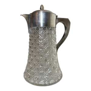 Antique Mappin & Webb Silver Plate Cut Crystal Claret Water Pitcher Ice Chamber