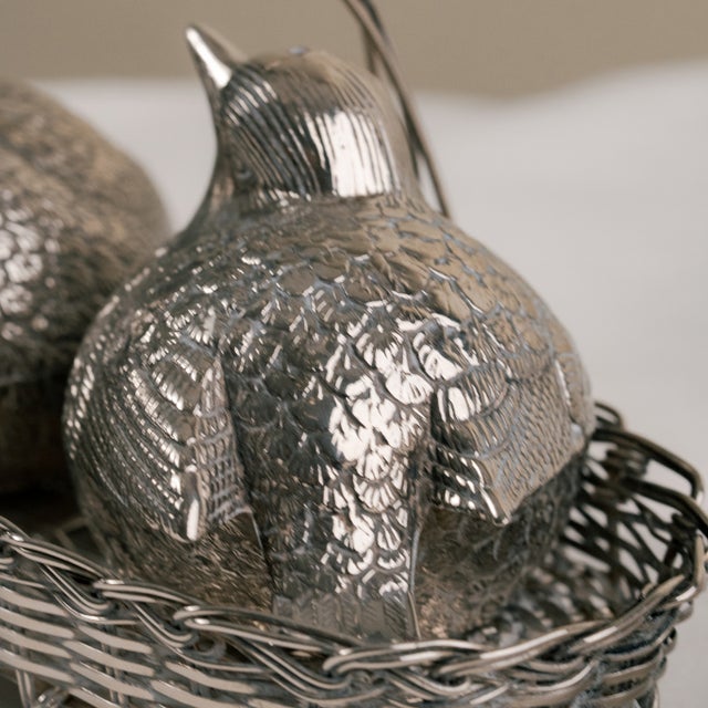 Mid-Century Bird and Braided Basket Salt Shakers in Silver-Plated Alpaca, 1950s, Set of 3 For Sale - Image 3 of 4