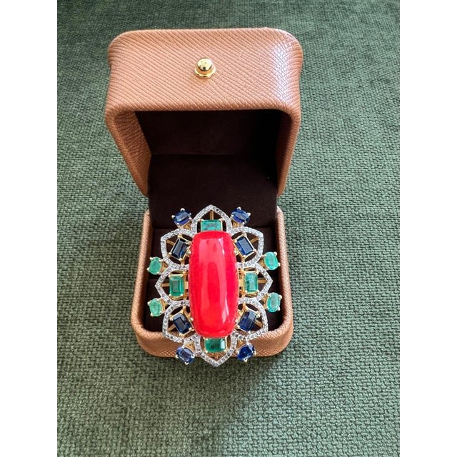 Bochic "Orient" Vintage Diamond, Emeralds, Sapphire & Opal Ring Set 18K Gold & silver For Sale - Image 17 of 18