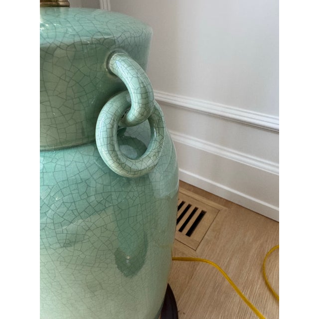 Late 20th Century Late 20th Century Pair of Frederick Cooper Celadon Crackle Glazed Ceramic Urn Lamps For Sale - Image 5 of 11