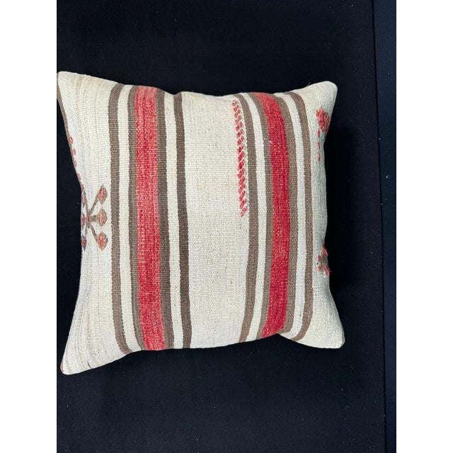 Turkish Hemp Pillow Cushion Natural Beige Red Cushion Cover 20x20 For Sale - Image 4 of 4