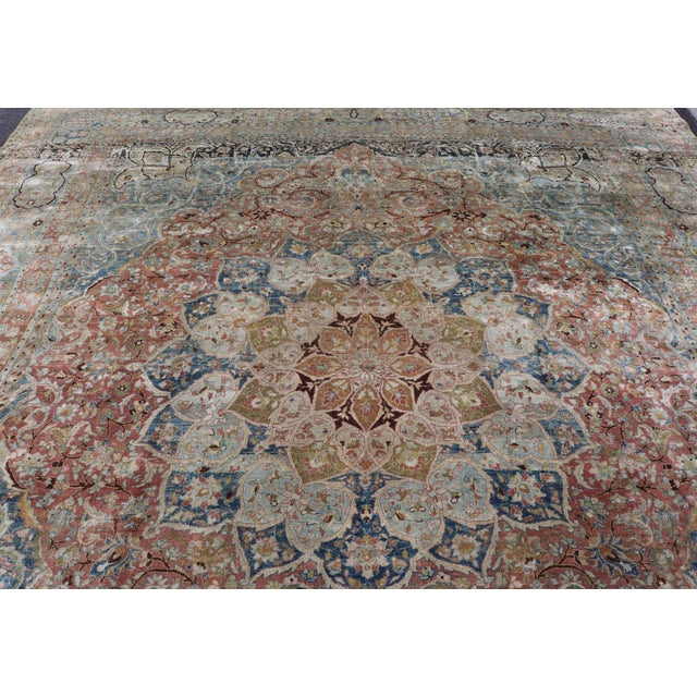 Early 20th Century Large Persian Antique Mashad Carpet With Colorful Floral and Medallion Design 12'11 X 16'3 For Sale - Image 5 of 18