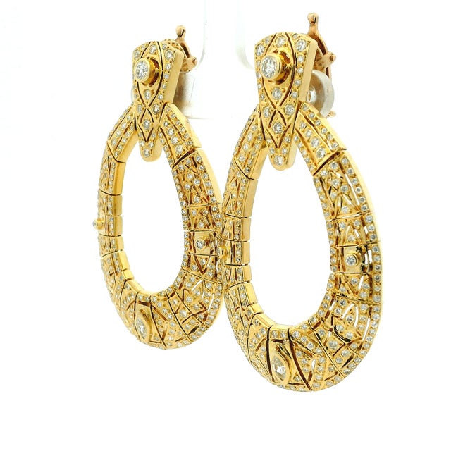 Vintage American 18k Gold 5 Carat Diamond Articulated Hoop Earrings, Pair For Sale - Image 11 of 14