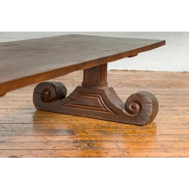Rustic Chinese 19th Century Elm Coffee Table with Large Scrolling Feet For Sale - Image 12 of 13