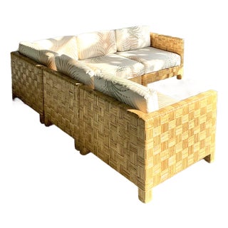 Vintage Boho Woven Rattan Sectional Sofa For Sale