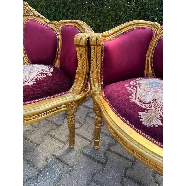 1960 French Louis XVI Burgundy Beech Velvet Sofa Set 3 PCS For Sale - Image 12 of 18